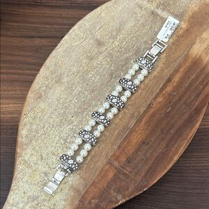 Brighton Pearl and Silver Crystal Link Bracelet